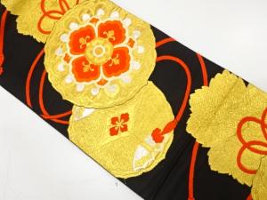 アンティーク　鏡裏に桐・向かい蝶模様織り出し袋帯（着用可）